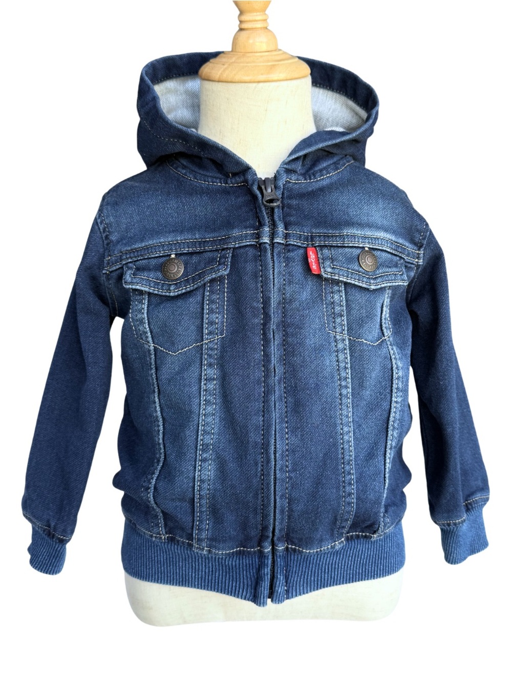 Levi’s Toddler Denim Knit Hooded Jacket 18M Zip Up Jean Hoodie Blue